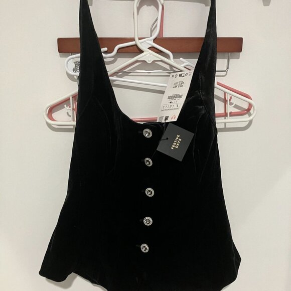 Zara Festive Days Women's Velvet Button Down Top, Black, Large, NWT - Picture 3 of 3